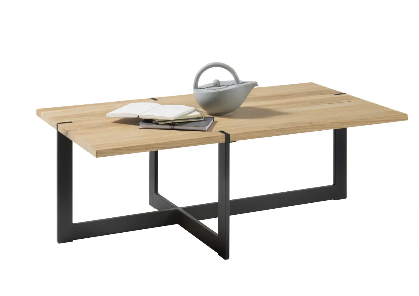 Couchtisch       FS Eiche massiv/Metall schw. BHT ca. 110x 40x60 cm