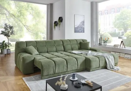 Iwaniccy Eckkombination London Type 004 in Bezug Aragon grün, Metallfuß schwarz, Stellmaß ca.309x196 cm