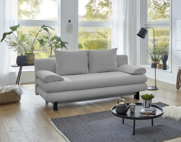 Sun Garden Schlafsofa Bern Breitcord Silber 196x92cm