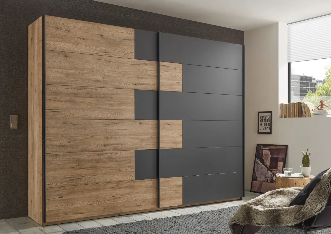 Kleiderschrank Pol Power Schrank LINEA Bartex Eiche/ Graphit
