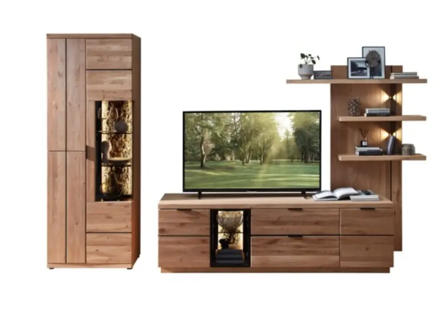 Wohnconcept Wohnwand Donna Wildeiche Bianco ca. 303x203x50 cm OHNE BELEUCHTUNG