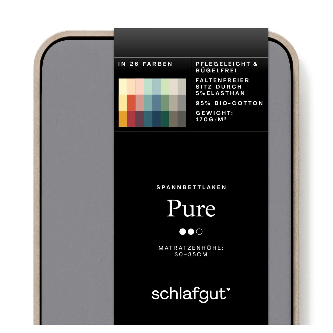 Schlafgut Spannbetttuch Pure 180x200 - 200x220 cm Grey Mid