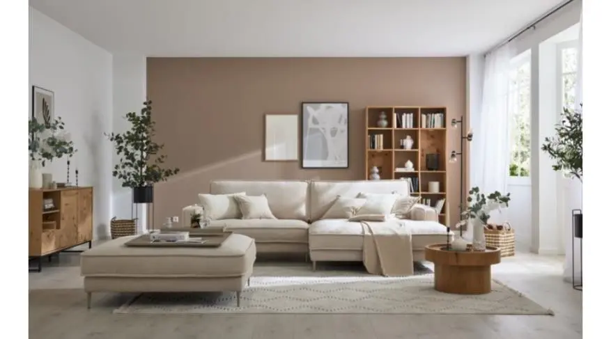 Roomio No. 4102 Garnitur Roma Nature Metallfuß Toffee 272x190 cm Longchair rechts