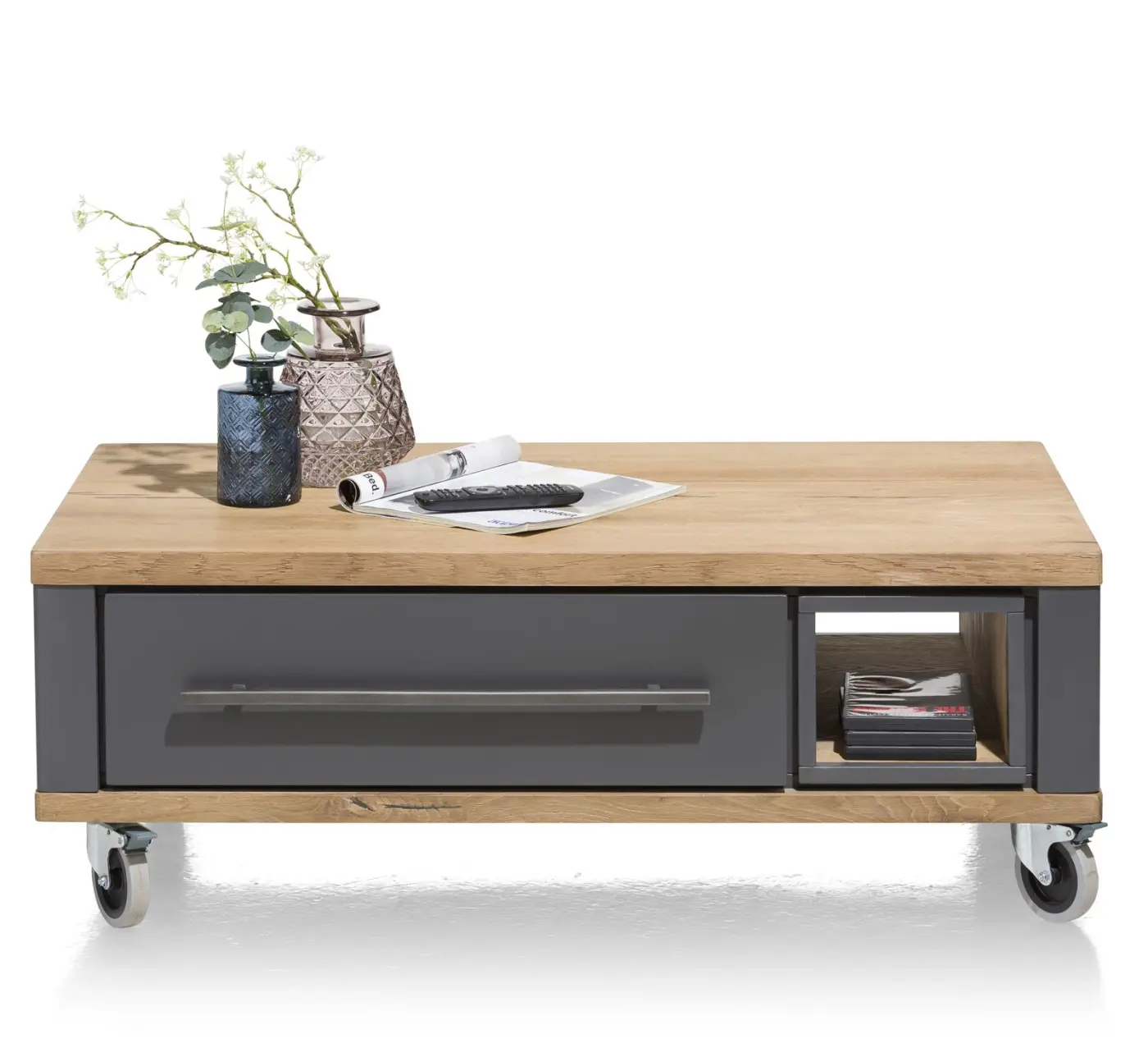 Henders & Hazel Jardin Couchtisch 39905-ANT, Eiche Railway brown furniert, Akzent: Anthrazit, ca.100x38x60 cm