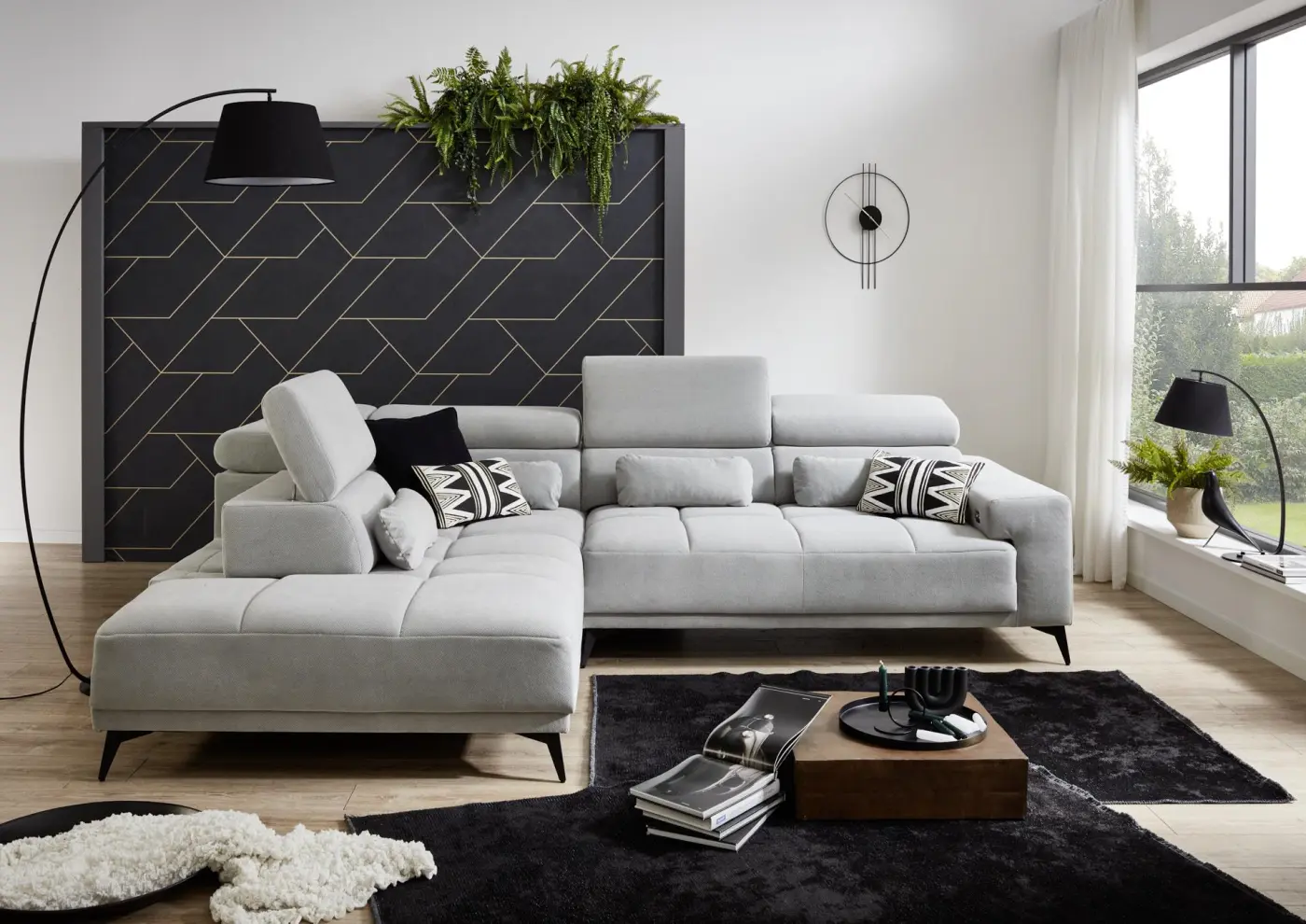 Iwaniccy Eckgarnitur Wave 2.0 in Bezug hellgrau, Metallfuß schwarz ca.229x314 cm