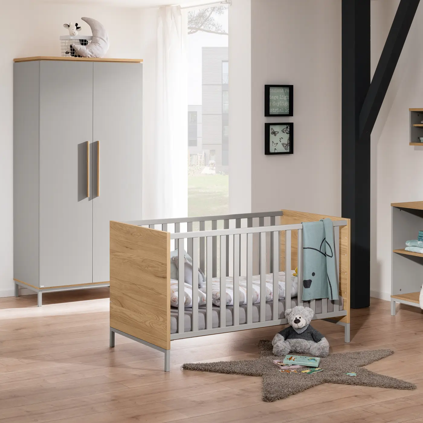 Paidi Babybett Benne Kieselgrau/Eiche Montana Nachbildung ca.140x70 cm