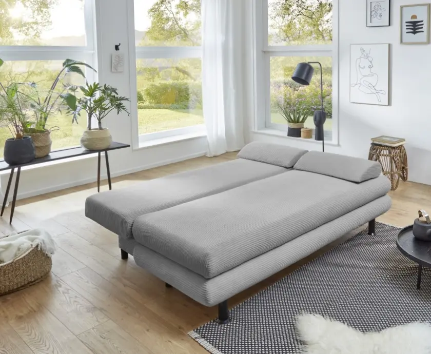 Sun Garden Schlafsofa Bern Breitcord Silber 196x92cm