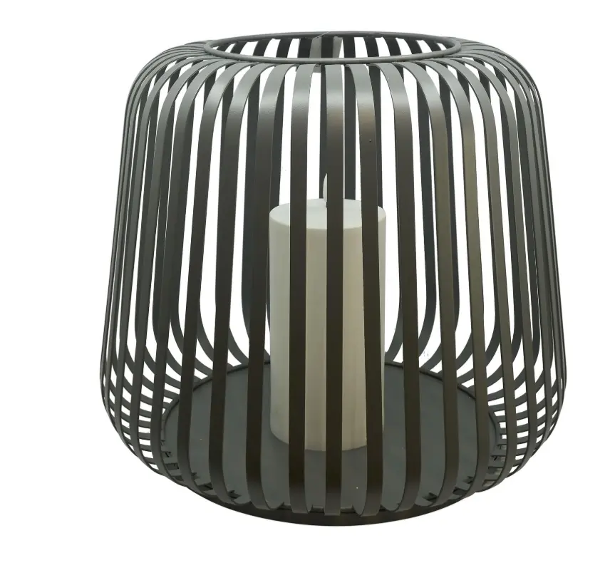 LC Wholesaler Solar Laterne Cottage Metall Grey mit Kerze 40x35 cm
