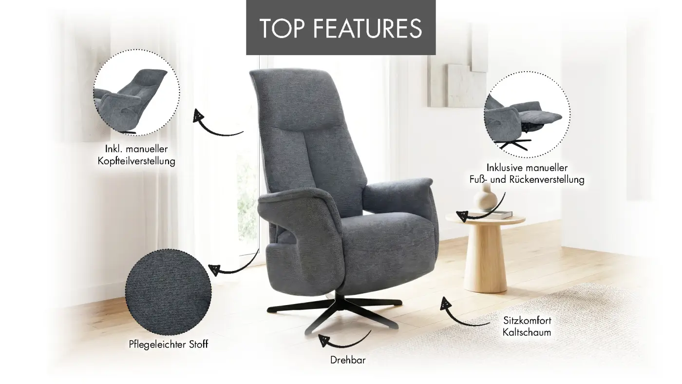 360 Grad Relaxsessel Baltimore Grau ca. 83x77x104 cm