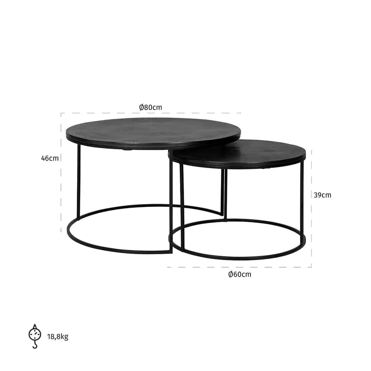 Richmond Interiors Couchtisch Bolder 2er-Set Schwarz