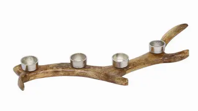 Hogewoning Tealight Holder Antler Wood 55cm Natural/Silver
