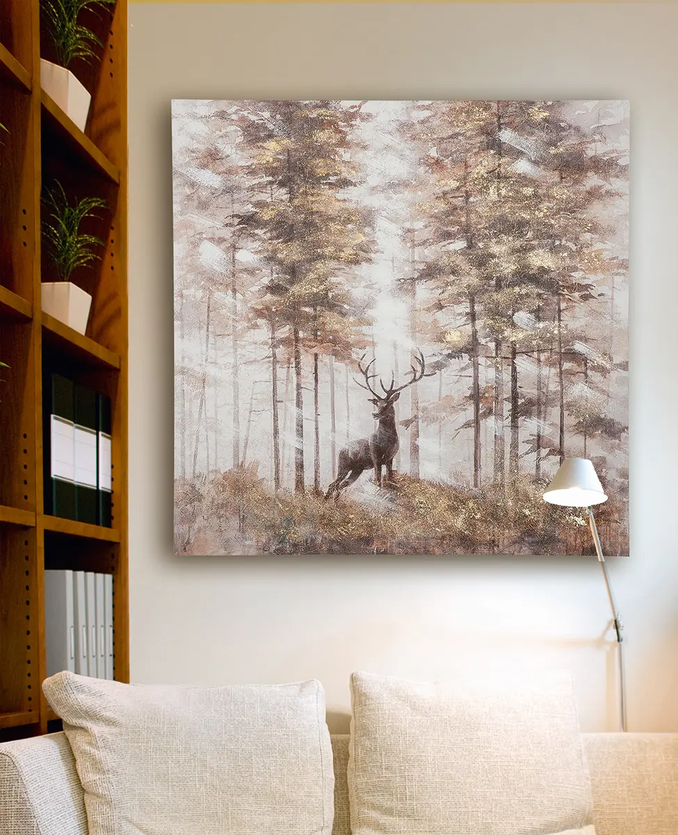 Macrander Holz/Leinen Bild "Hirsch auf der Lichtung"