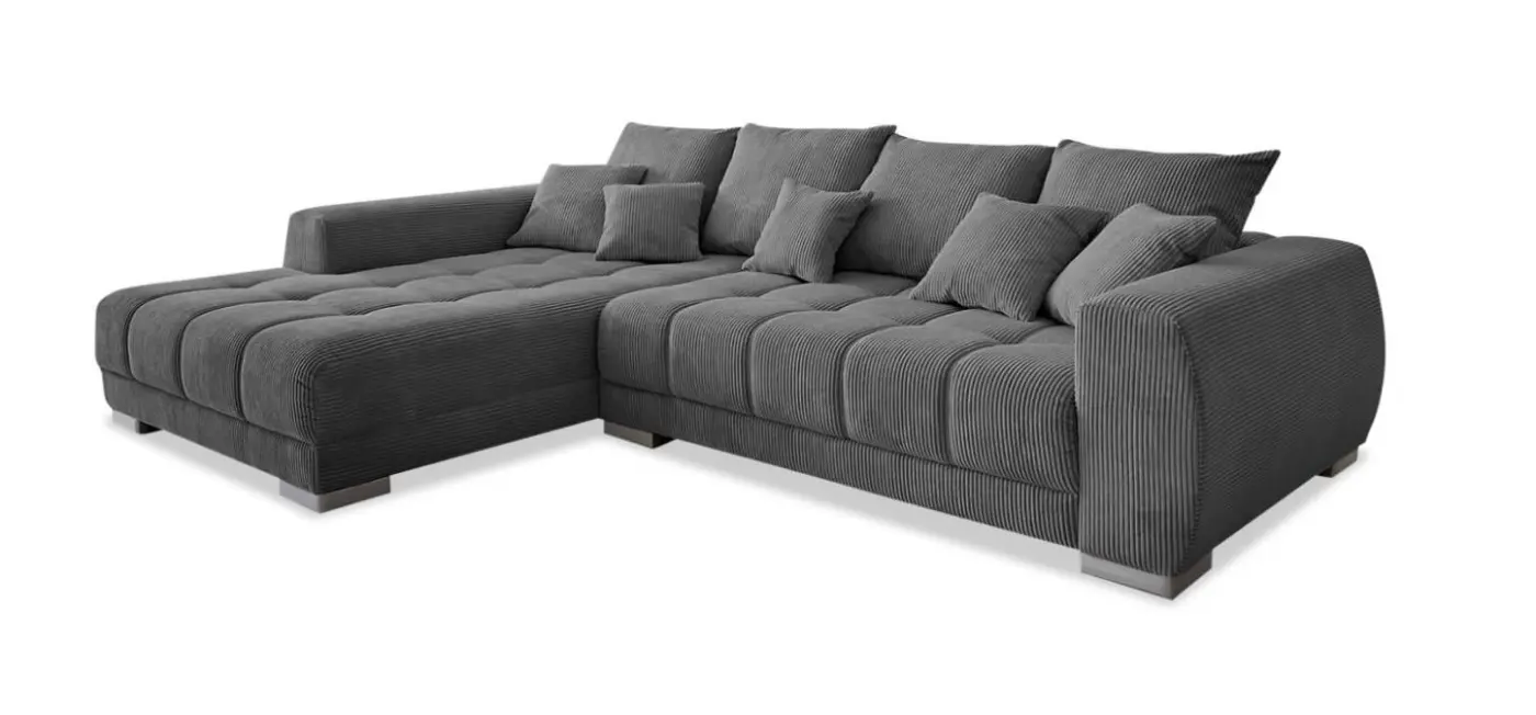 Iwaniccy Garnitur Mustang dunkelgrau, Ottomane links, Fuß silber ca.225x300 cm