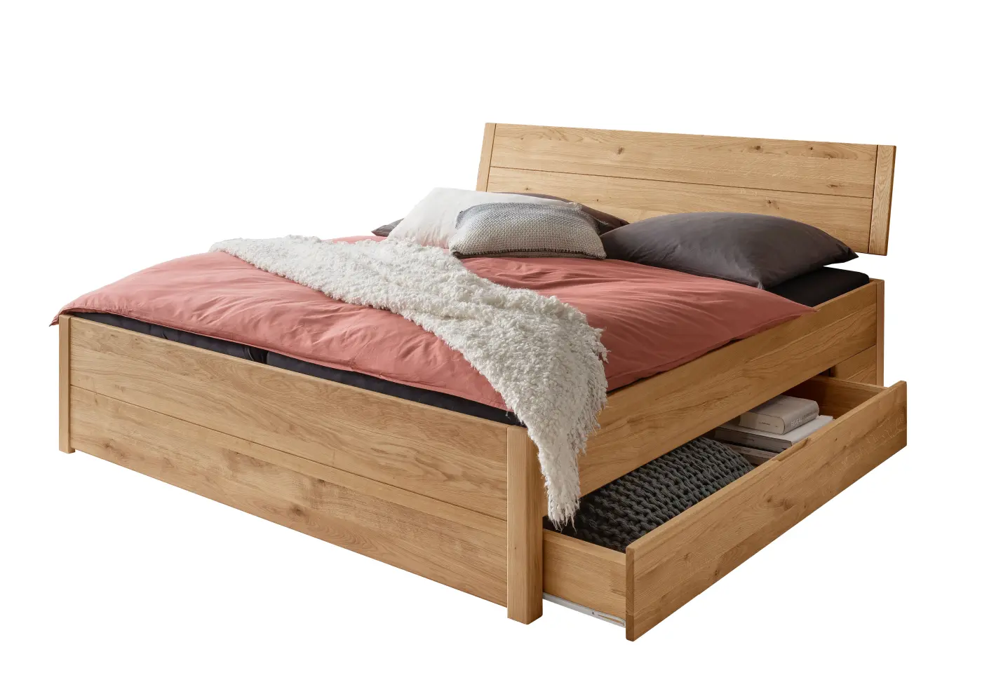 3S Frankenmöbel Stauraumbett BE-0829 Wildeiche massiv geölt ca. 180x200 cm inkl. Stauraum