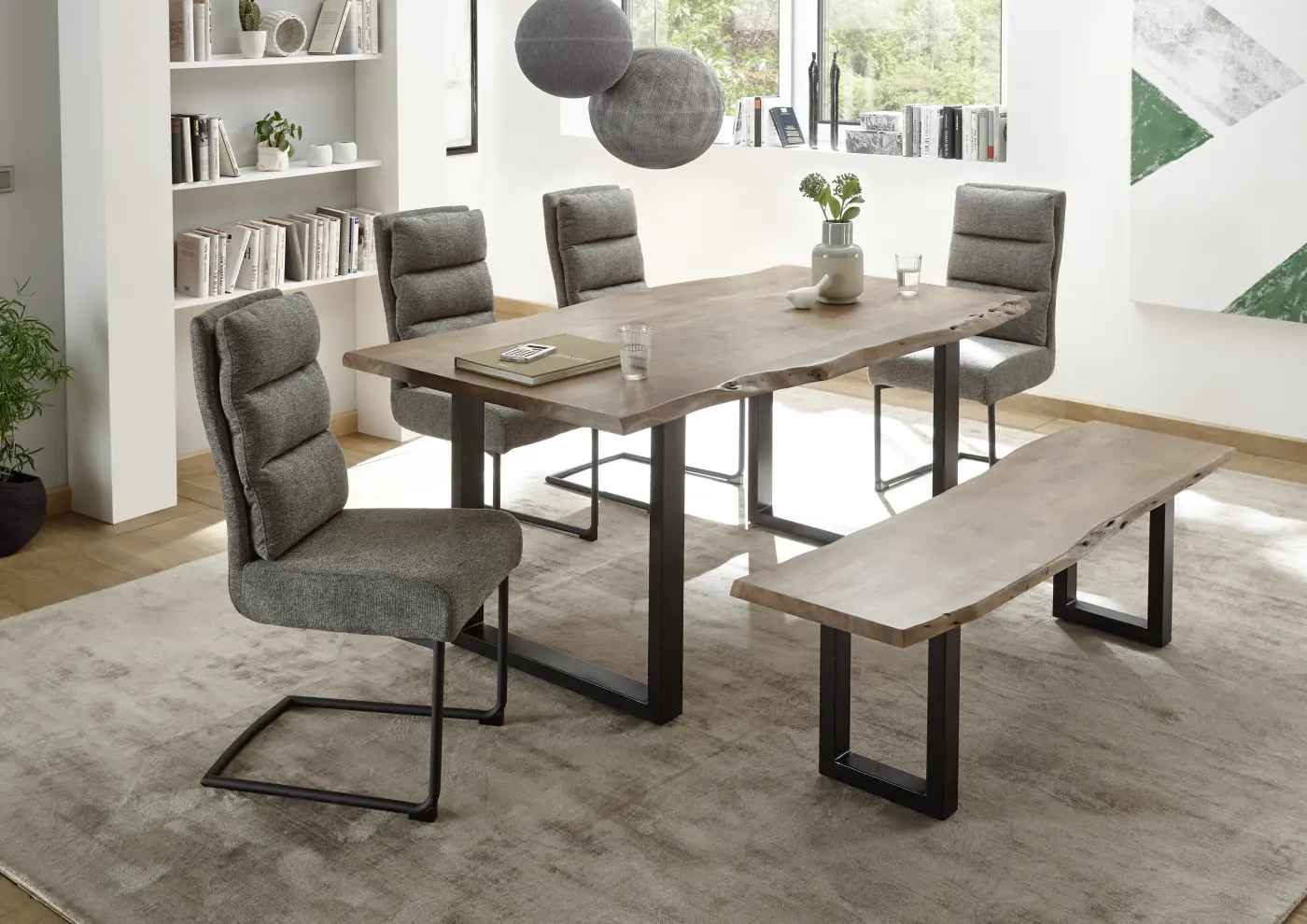 Stolkom Bank India Akazie Massiv mit Baumkante ca. 160x47x42 cm