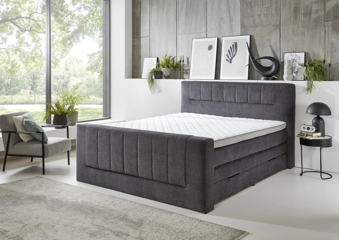 Sun Garden Boxspringbett Kenosha inkl. Bettkasten Anthrazit ca. 180x200 cm