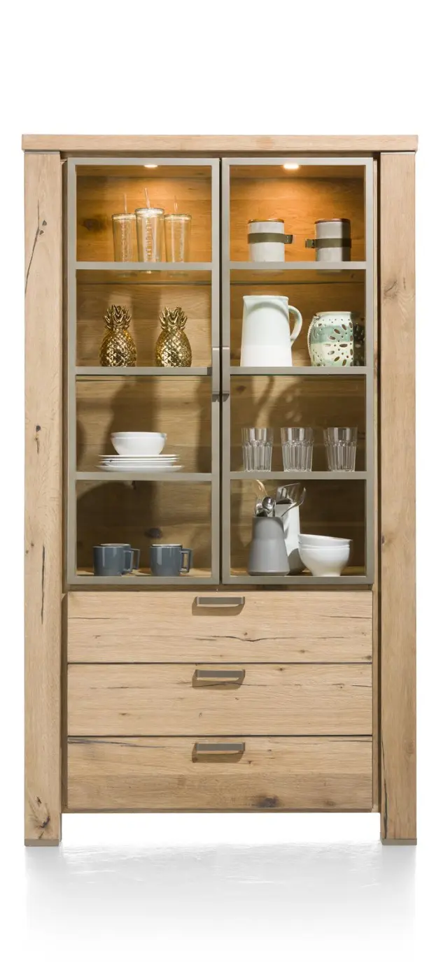 Habufa Vitrine Canova 39592RWB, Eiche Railway braun furniert, Griff: silber, ca.110x200x45 cm