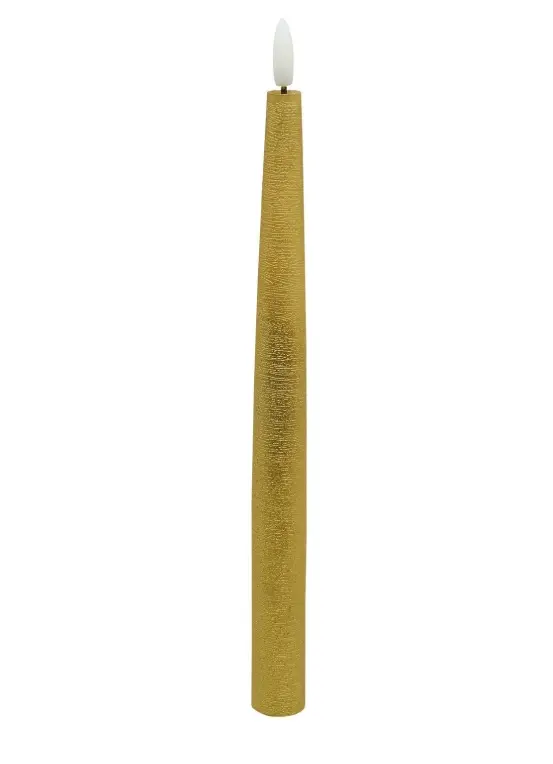 LED Dinnerkerze 2er Set Winter Echtwachs gold metallic rustic 2,2x26,5cm 3D-Flamme