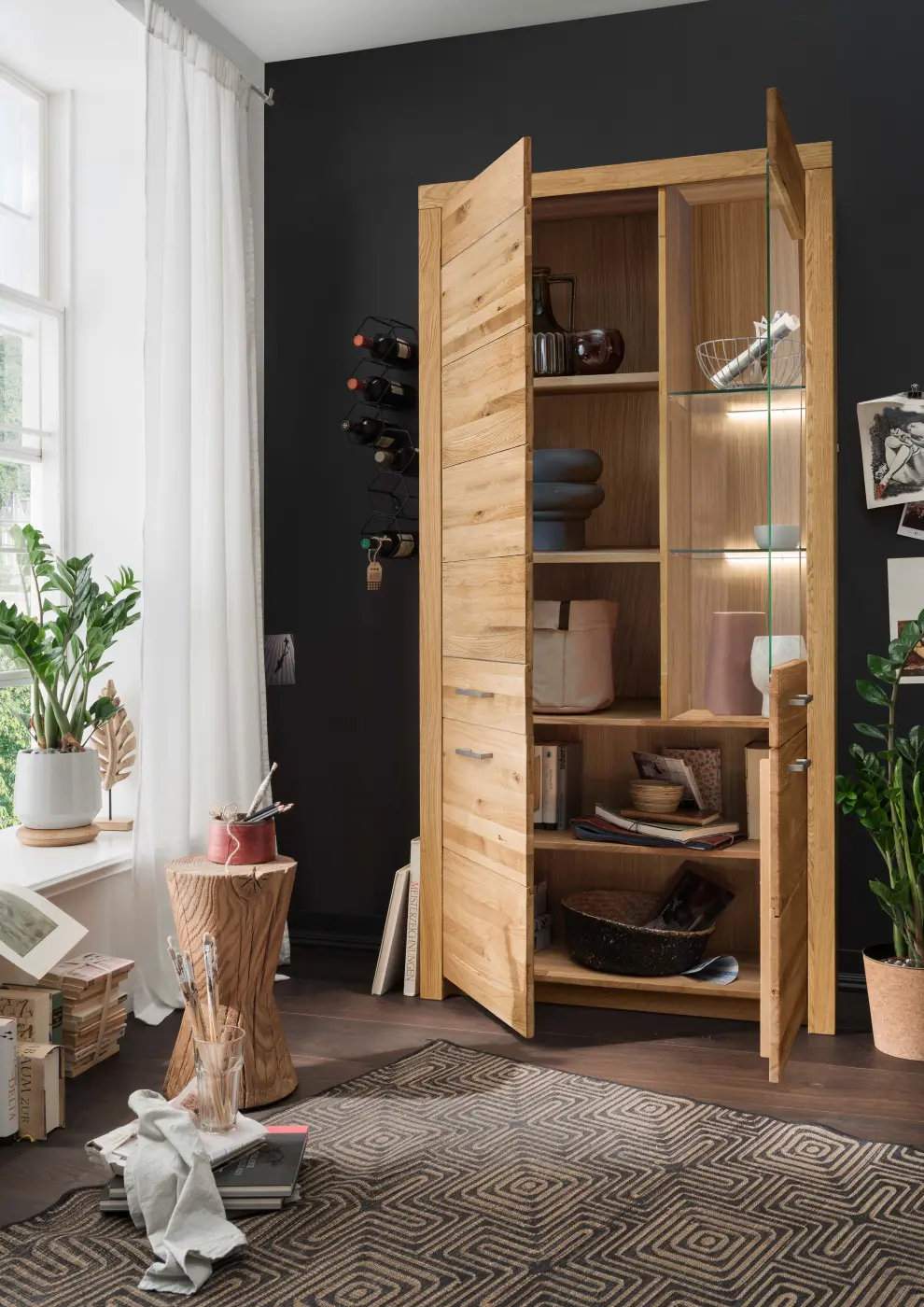 3S Frankenmöbel Vitrine Wildeiche massiv ca. 102x204x40 cm