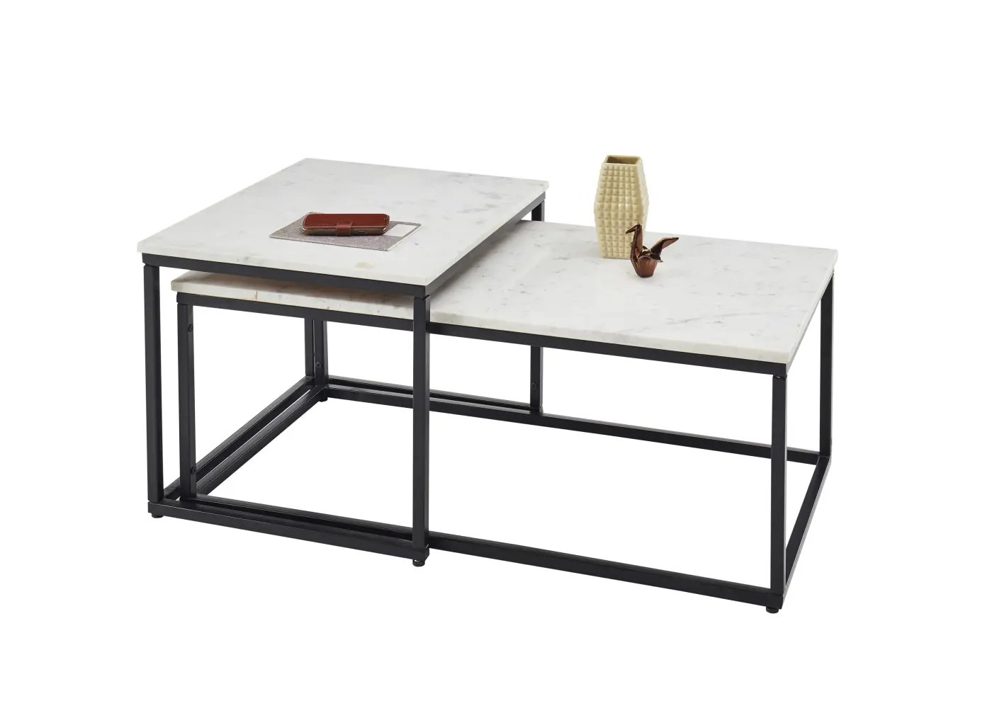 Couchtisch 2er-Set Marmor weiß/schwarz BHT ca. 100x 35x50 cm