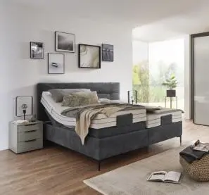 Fey Boxspringbett 7 Karat Avantgarde, Bezug Rubin Ragusa anthrazit, 180x200 cm mit Motor