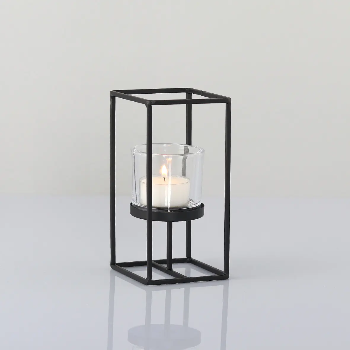 DPI Kerzenhalterkranz mit Teelichtgläser, 20 cm matt black