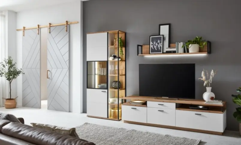 Ideal Möbel Wohnwand Basser Modern white ca, 304x206x50 cm