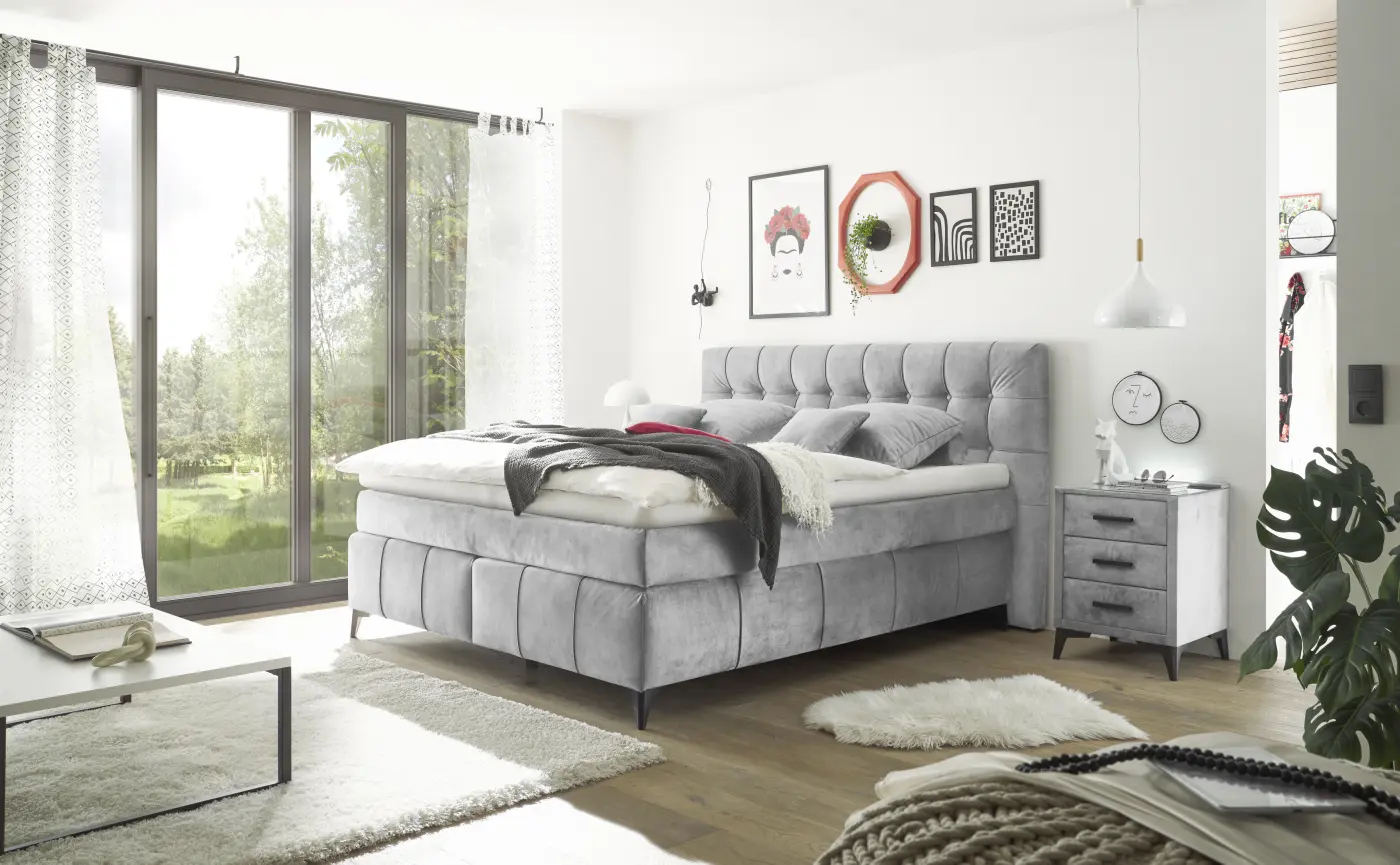 ED Lifestyle Boxspringbett Oregon Grau inkl. Topper 180x200cm