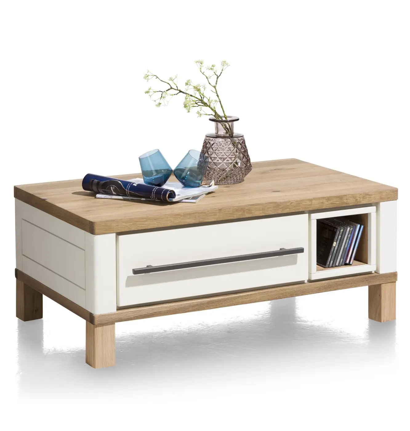 Henders & Hazel Jardin Couchtisch 39905-WIT, Eiche Railway brown furniert, Akzent: Weiß, ca.100x40x60 cm