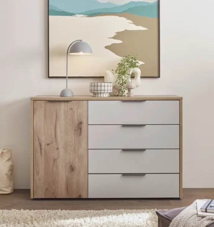 Schlafkontor Kommode Morone Viking Oak/Hellgrau ca. 125x85x38 cm