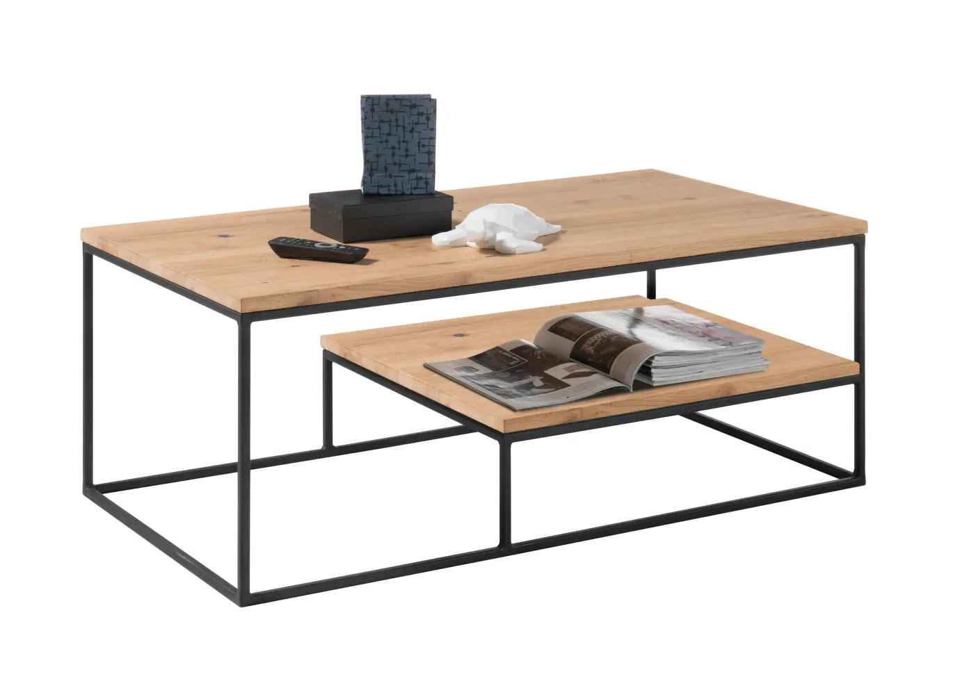 Stolkom Couchtisch Thore 2, Eiche massiv/Metall schwwarz BHT ca. 110x 42x60 cm