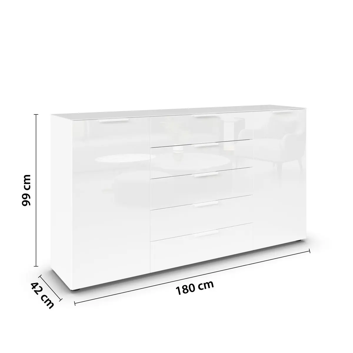Rauch Kommode Flipp Alpinweiß/Kristallweißglas ca. 180x99x42 cm
