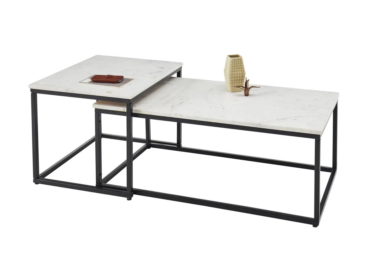 Couchtisch 2er-Set Marmor weiß/schwarz BHT ca. 100x 35x50 cm
