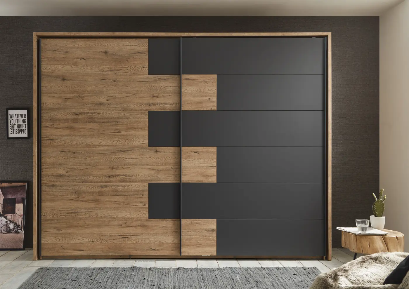 Kleiderschrank Pol Power Schrank LINEA Bartex Eiche/ Graphit