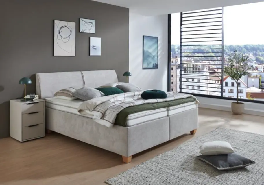Oschmann Polsterbett Dreamplace 2.0 180x200 cm in Famosa natur, Holzfuß Buche lackiert