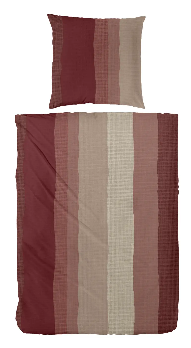 Hahn Biber-Bettwäsche-Set 135x200+80x80 cm rot braun längs gestreift