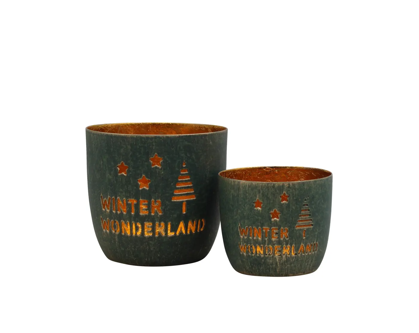 LC Wholesaler Votiv 2er-Set Grün Winter Wonderland