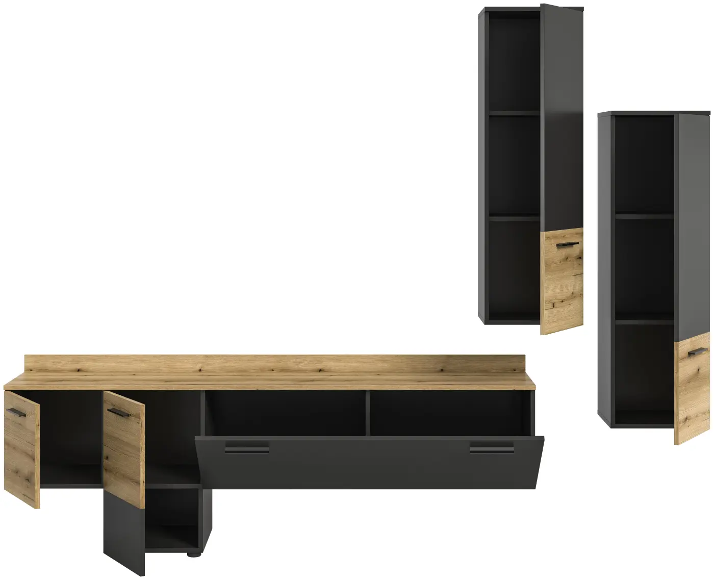 Xonox Wohnkombination Goal Lichtgrau/Eiche Evoke NB ca. 247x196x37 cm