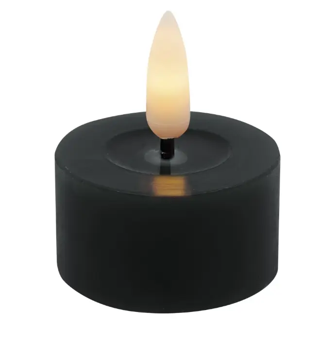 LED Teelicht 2er Set Winter Echtwachs winter black smooth 4,5x2,5cm 3D-Flamme warmweiß