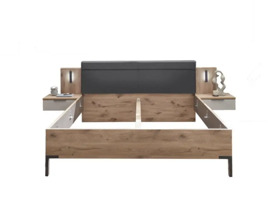 Schlafkontor Bettanlage Morone Viking Oak/Hellgrau ca. 180x200 cm inkl. Beleuchtung