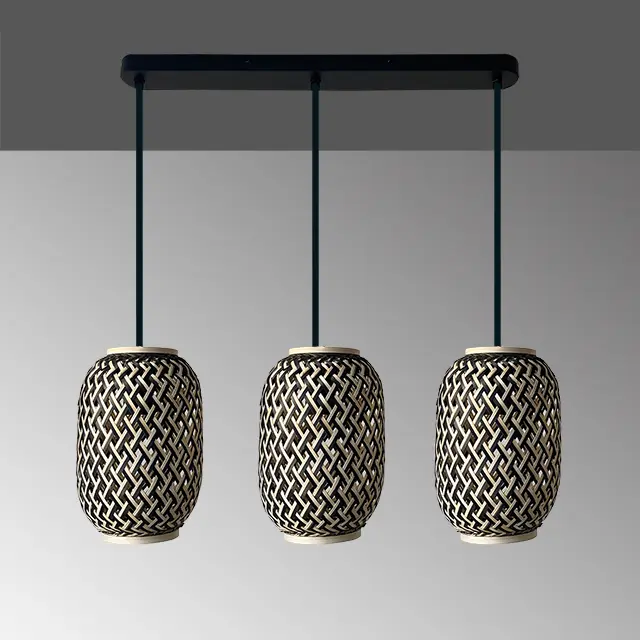F&H Pendelleuchte, 3-flg., 17 x 71 cm Schwarz