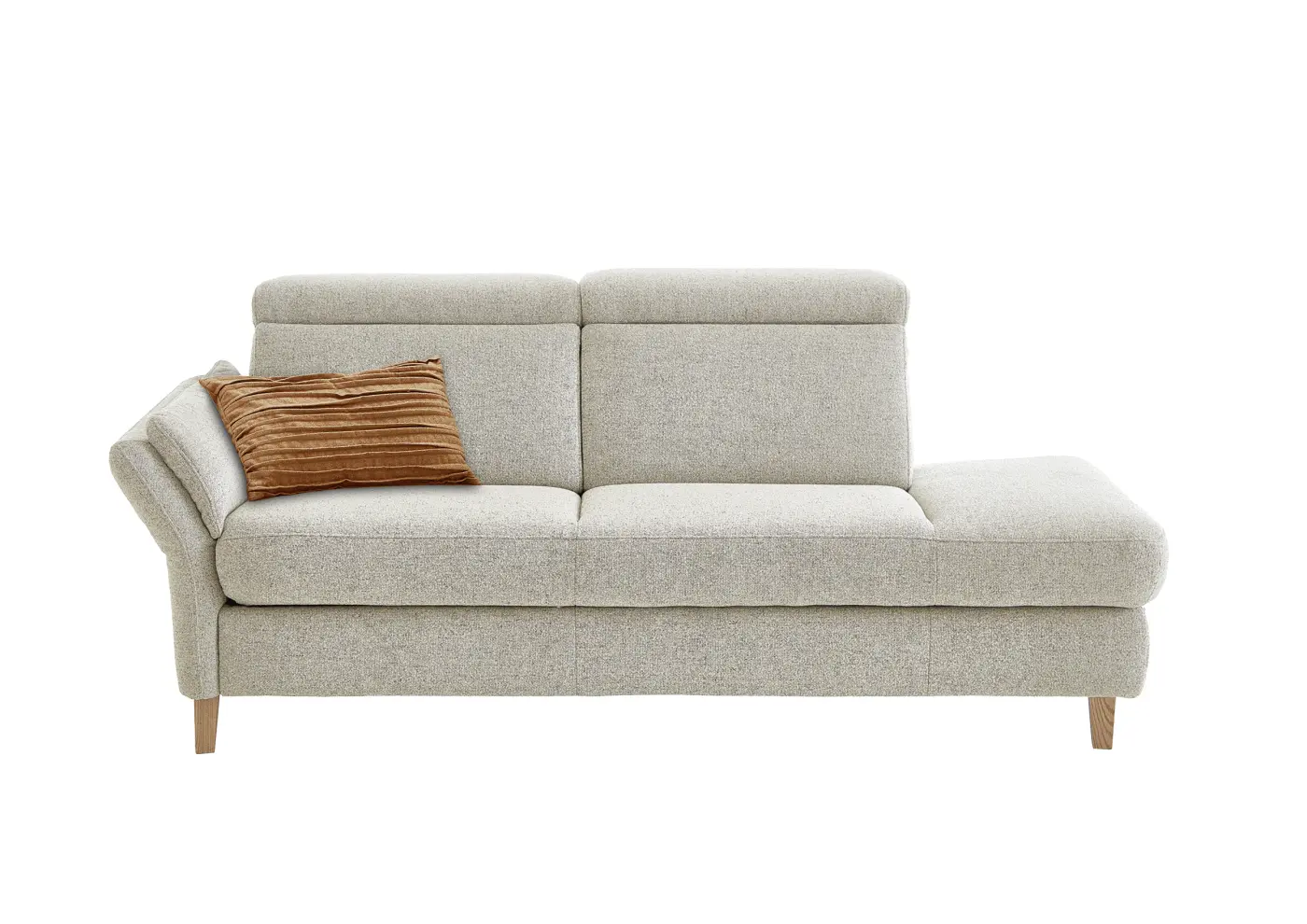 Steinpol Polsteria MDS Loya, Recamiere freistehend Armlehne links, Bezug: Mido beige, Holzfuß Eiche geölt ca.201 cm breit