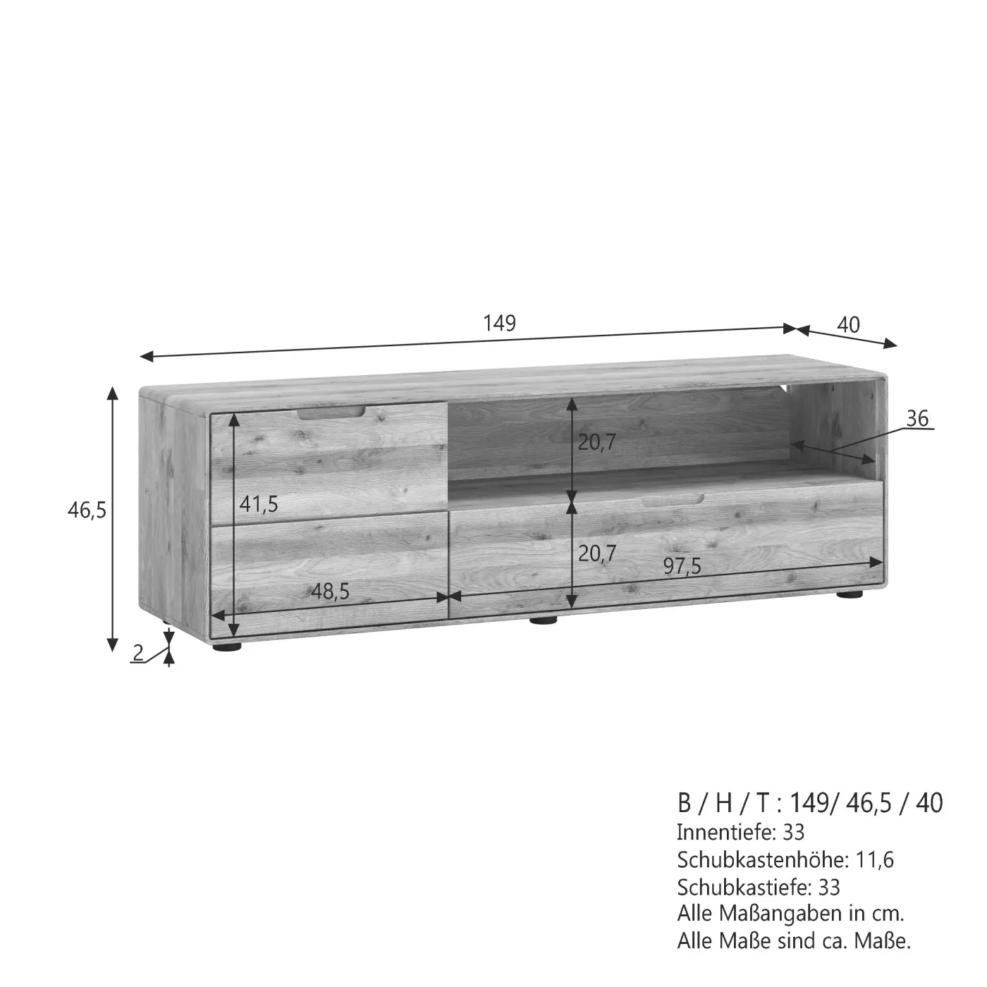 3S Frankenmöbel TV-Board WZ-663 Wildeiche geölt ca. 149x46,5x40 cm