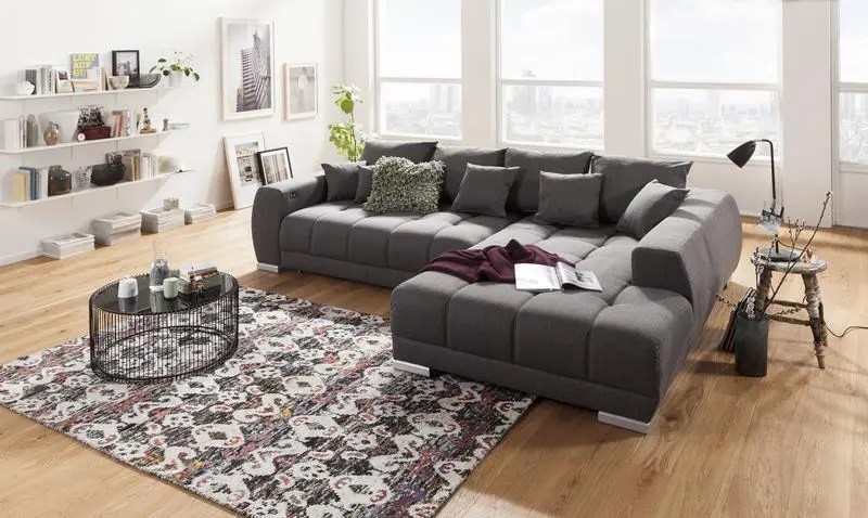 Iwaniccy Garnitur Mustang dunkelgrau, Ottomane rechts ca. 300x225 cm