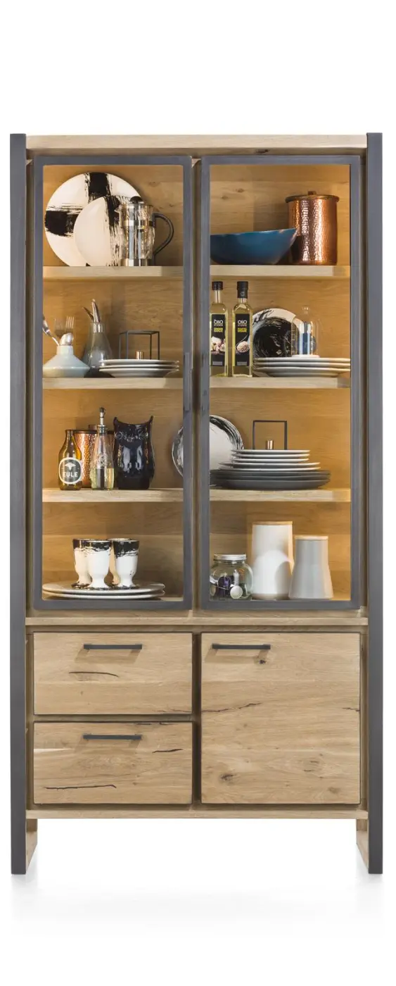Henders & Hazel Metalo Vitrine 36338RWB Eiche furniert / Metall schwarz ca.100x200x42 cm